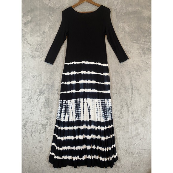 Rouge Dress Womens Small Black White Tie Dye Maxi 3/4 Sleeve Pockets Made USA - Picture 7 of 12